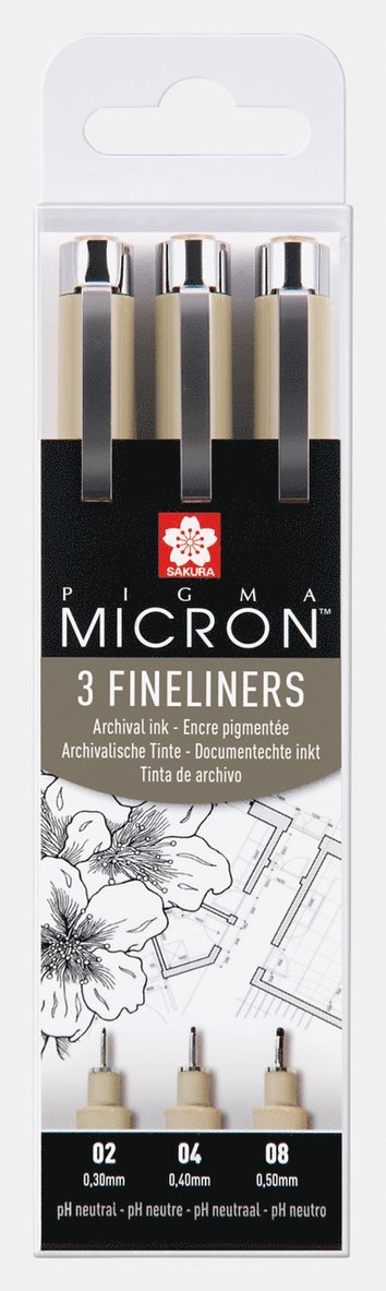 Fiberspetspenna Pigma Micron 3-pack svart 1