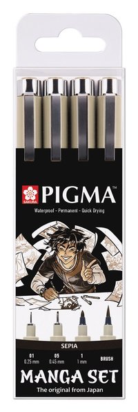 Tuschpenna Pigma Manga 4-pack sepia