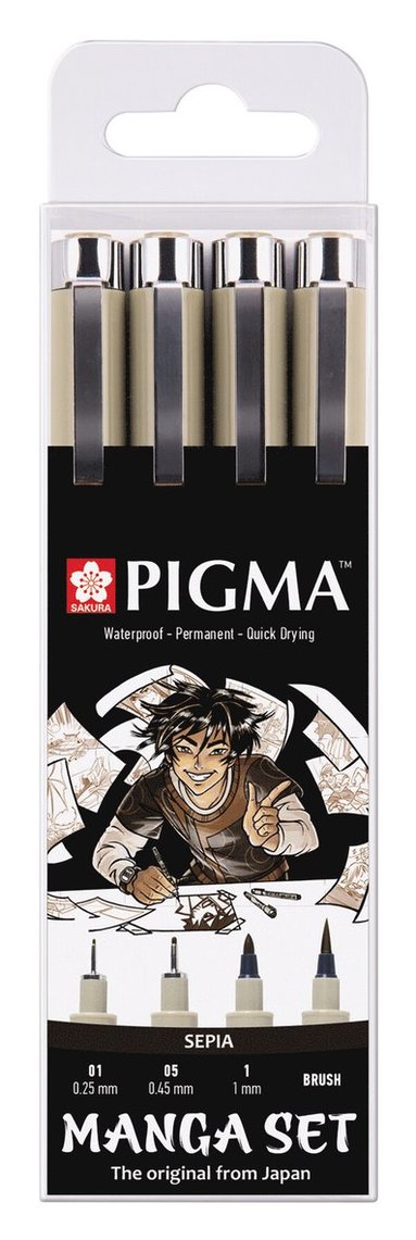 Tuschpenna Pigma Manga 4 färger sepia, Övrigt