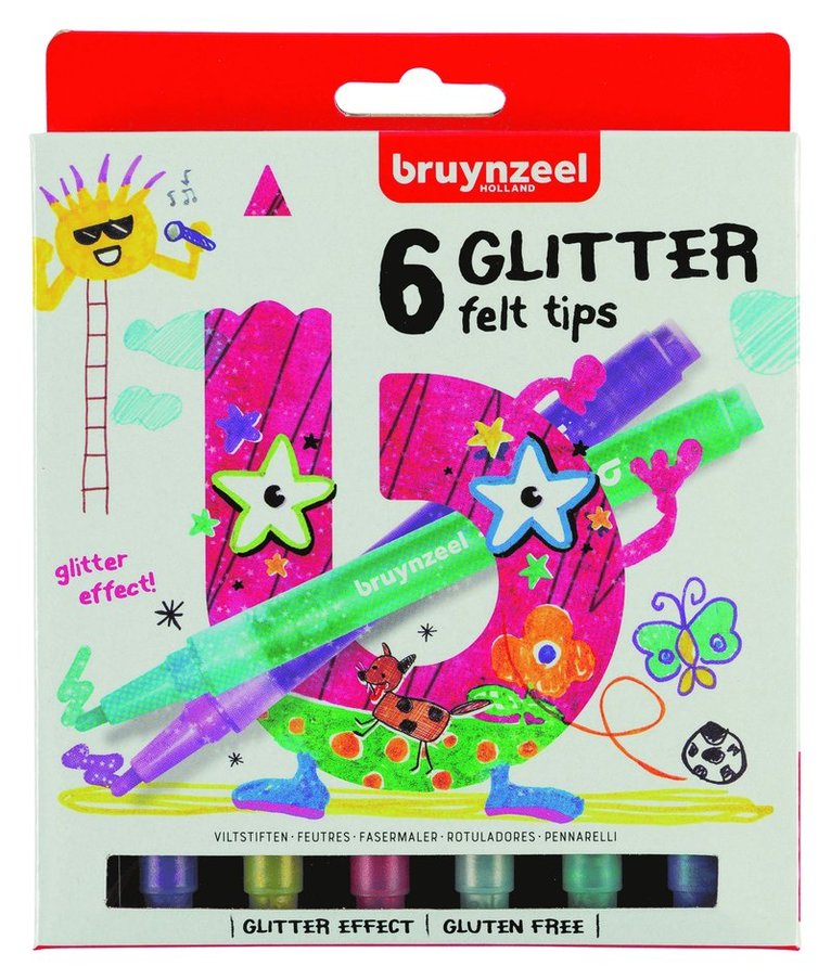 Fiberspetspenna Bruynzeel Glitter 6 färger 1