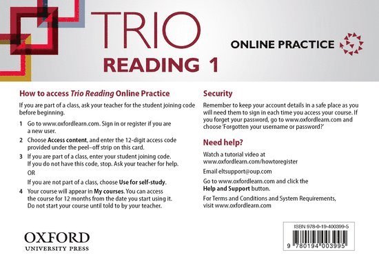 Trio Reading: Level 1: Online Practice Student Access Card 1