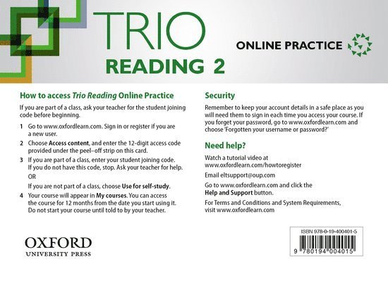 Trio Reading: Level 2: Online Practice Student Access Card 1