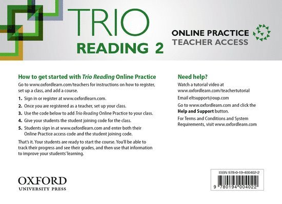 Trio Reading: Level 2: Online Practice Teacher Access Card 1