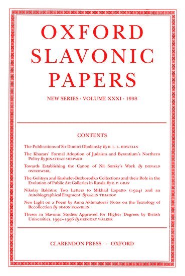 bokomslag Oxford Slavonic Papers: Volume XXXI (1998)