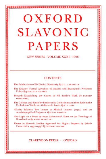 Oxford Slavonic Papers: Volume XXXI (1998) 1