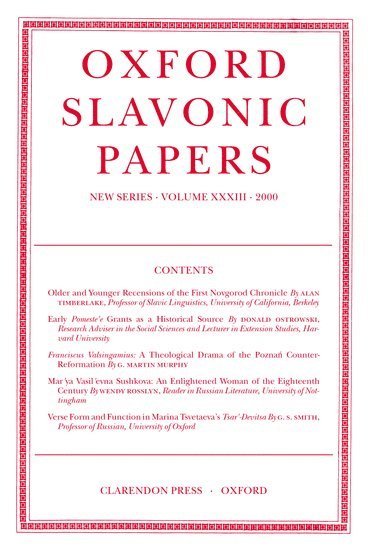 bokomslag Oxford Slavonic Papers: Volume XXXIII (2000)