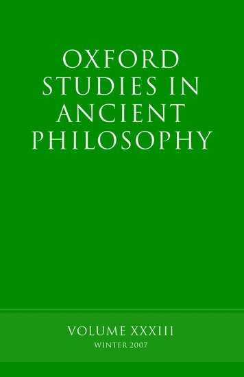 David Sedley - Oxford Studies in Ancient Philosophy XXXIII, Inbunden