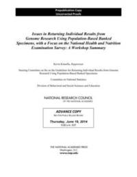 bokomslag Issues in Returning Individual Results from Genome Research Using Population-Based Banked Specimens, with a Focus on the National Health and Nutrition Examination Survey