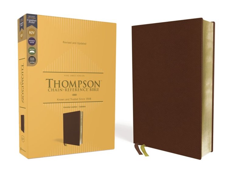 Zondervan, Frank Charles Thompson - KJV, Thompson Chain-Reference Bible, Genuine Leather, Calfskin, Brown, Red Letter, Comfort Print, Inbunden