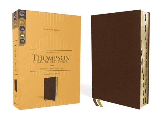 Zondervan, Frank Charles Thompson - KJV, Thompson Chain-Reference Bible, Genuine Leather, Calfskin, Brown, Red Letter, Thumb Indexed, Comfort Print, Inbunden