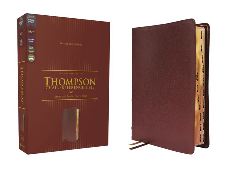 Zondervan, Frank Charles Thompson - NKJV, Thompson Chain-Reference Bible, Genuine Leather, Calfskin, Burgundy, Red Letter, Thumb Indexed, Comfort Print, Inbunden