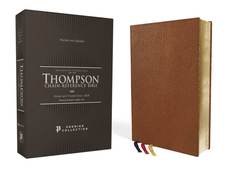 Zondervan, Frank Charles Thompson - NASB, Thompson Chain-Reference Bible, Premium Goatskin Leather, Premier Collection, Tan, 1995 Text, Black Letter, Art Gilded Edges, Comfort Print, Inbunden