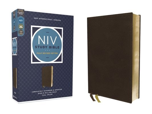 NIV Study Bible, Fully Revised Edition (Study Deeply. Believe Wholeheartedly.), Genuine Leather, Calfskin, Brown, Red Letter, Comfort Print 1