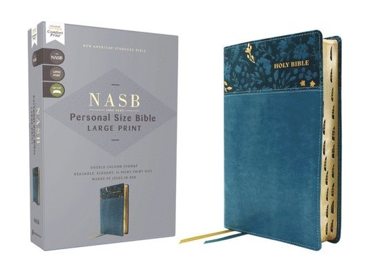 NASB, Personal Size Bible, Large Print, Leathersoft, Teal, Red Letter, 1995 Text, Thumb Indexed, Comfort Print 1