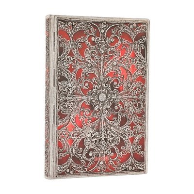 Paperblanks - 2026 Garnet (Silver Filigree Collection) Mini 12-month Horizontal Softcover Flexi Dayplanner 2026 (Elastic Band Closure), Häftad