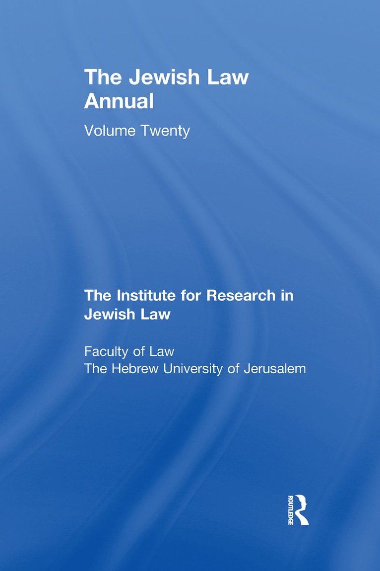 Jewish Law Annual Volume 20 1