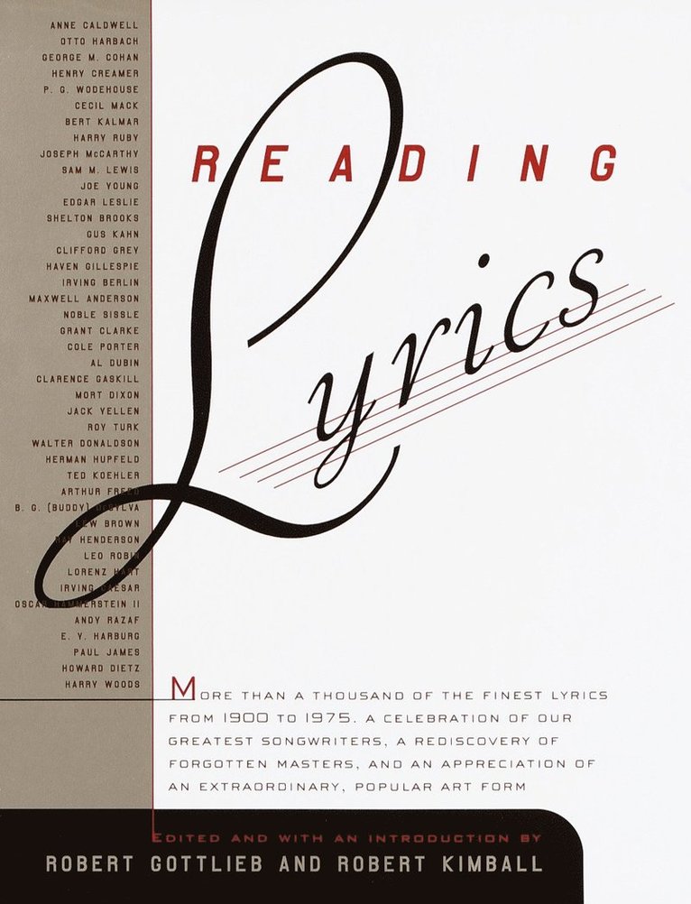 Robert Gottlieb, Robert Kimball - Reading Lyrics, Inbunden