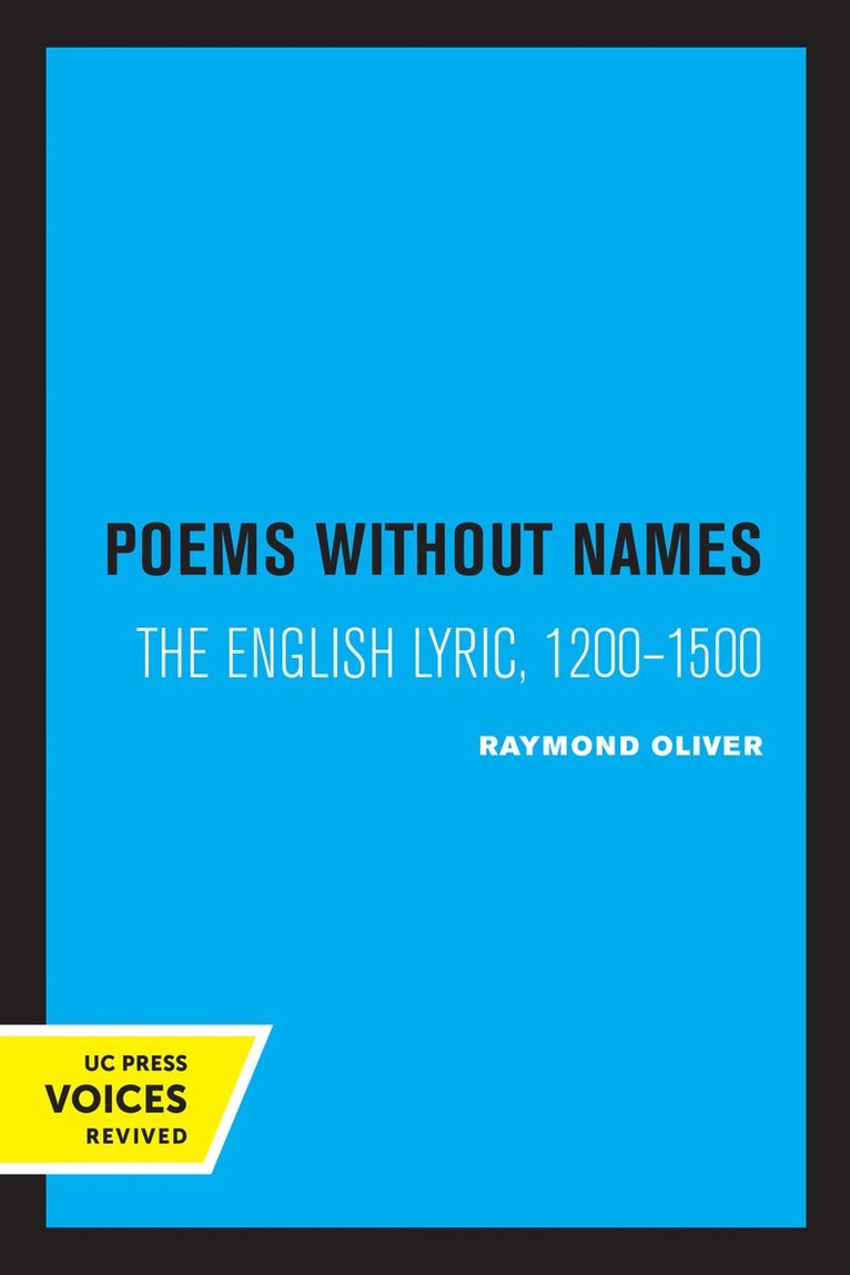 Raymond Oliver - Poems Without Names, Häftad