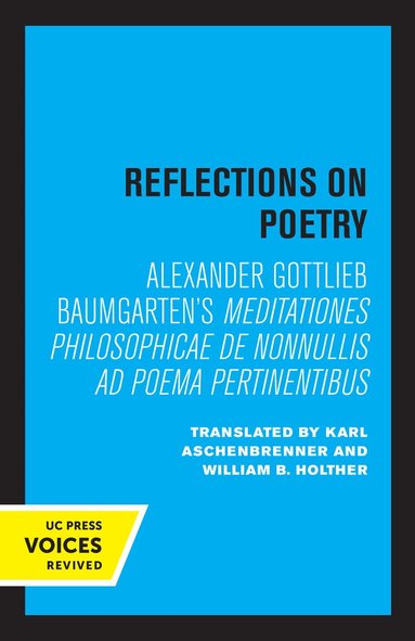 Alexander Gottlieb Baumgarten - Reflections on Poetry, Häftad