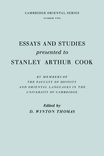 D. Winton Thomas - Essays and Studies Presented to Stanley Arthur Cook, Häftad