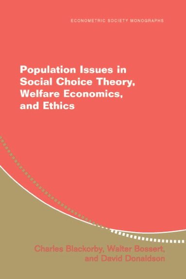 bokomslag Population Issues in Social Choice Theory, Welfare Economics, and Ethics