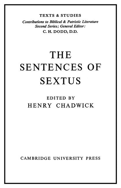 The Sentences of Sextus 1