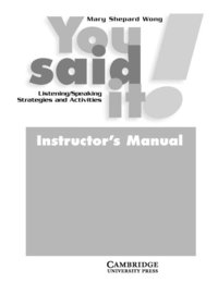 bokomslag You Said It! Instructor's Manual: Listening/Speaking Strategies and Activities