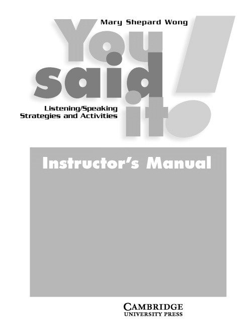 You Said It! Instructor's Manual 1