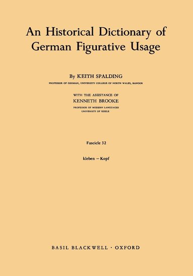 bokomslag An Historical Dictionary of German Figurative Usage, Fascicle 32