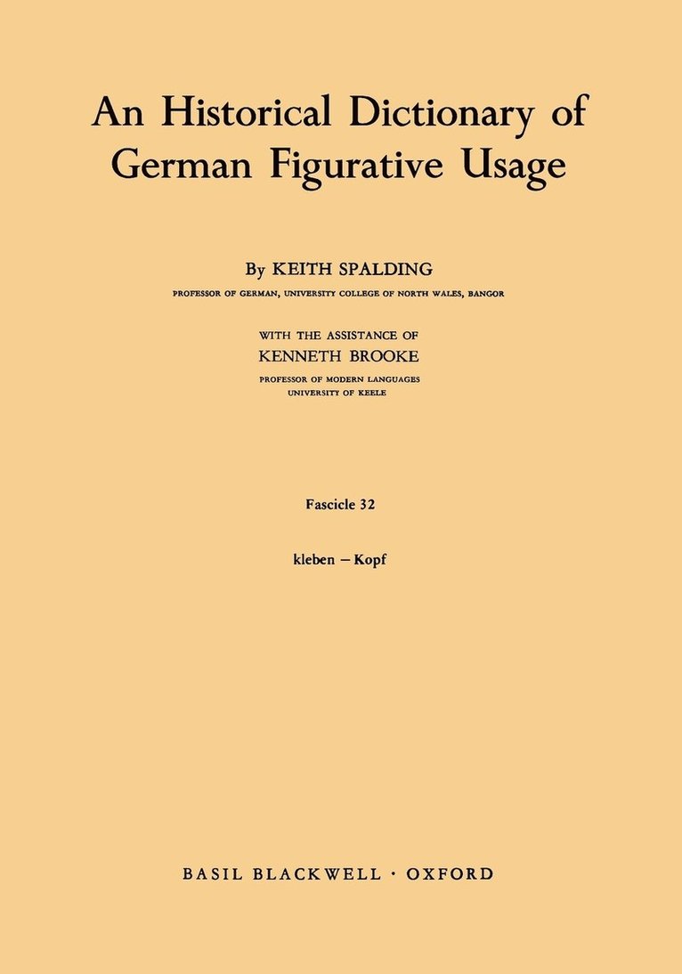 An Historical Dictionary of German Figurative Usage, Fascicle 32 1