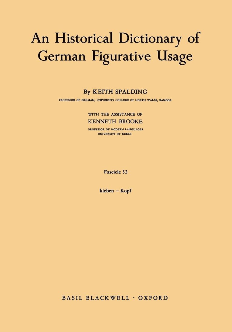 Keith Spalding, Spalding - Historical Dictionary of German Figurative Usage, Fascicle 32, Häftad