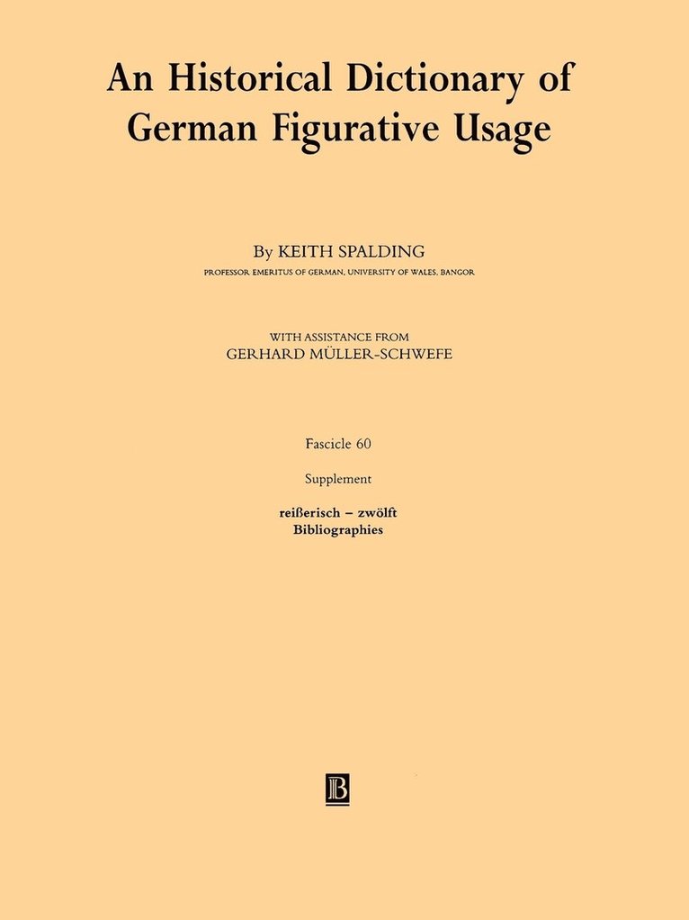 An Historical Dictionary of German Figurative Usage, Fascicle 60 1
