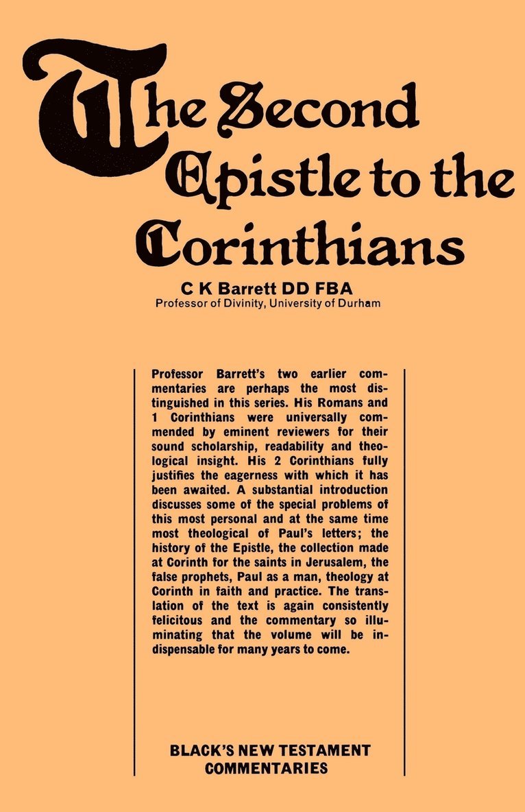 C. K. Barrett - Second Epistle to the Corinthians, Häftad