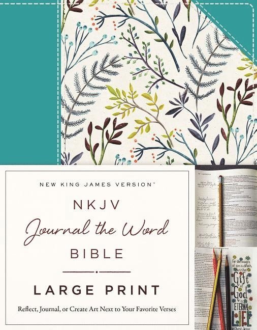 NKJV, Journal the Word Bible, Large Print, Cloth over Board, Blue Floral, Red Letter 1