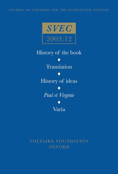 bokomslag History of the book; Translation; History of ideas; Paul et Virginie; Varia