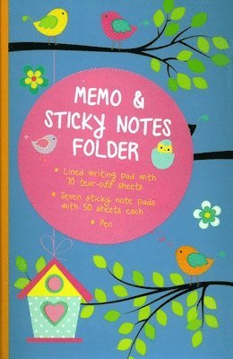 Memo & Sticky Notes Folder: Cute Birds: Small Folder Containing 7 Sticky Notepads, a Tear-Off Lined Writing Pad, and Gel Pen. 1
