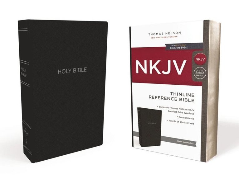 NKJV, Thinline Reference Bible, Leather-Look, Black, Red Letter, Comfort Print 1