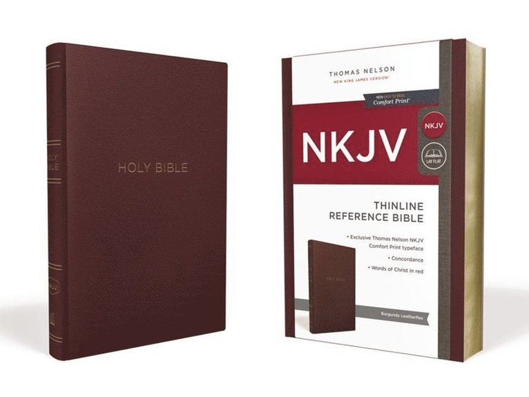 NKJV, Thinline Reference Bible, Leather-Look, Burgundy, Red Letter, Comfort Print 1