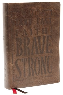 NKJV, Giant Print Center-Column Reference Bible, Verse Art Cover Collection, Genuine Leather, Brown, Thumb Indexed, Red Letter, Comfort Print 1