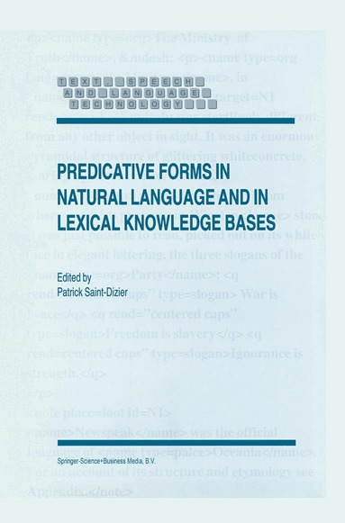 P. Saint-Dizier - Predicative Forms in Natural Language and in Lexical Knowledge Bases, Inbunden