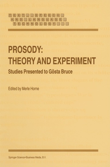 M. Horne - Prosody: Theory and Experiment, Inbunden