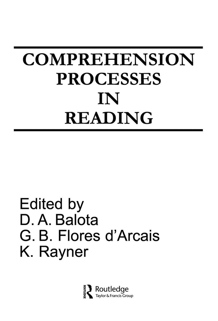David A. Balota, G.B. Flores d'Arcais, Keith Rayner - Comprehension Processes in Reading, Inbunden