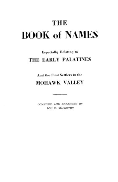 bokomslag Book of Names, Especially Relating to the Early Palatines and the First Settlers in the Mohawk Valley