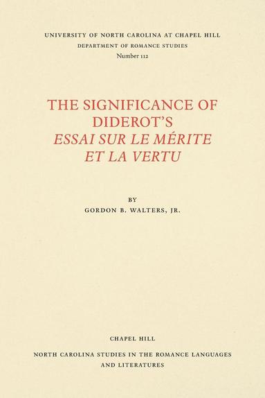 bokomslag The Significance of Diderot's Essai sur le mrite et la vertu