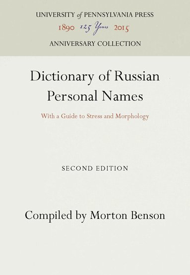 Dictionary of Russian Personal Names, Inbunden