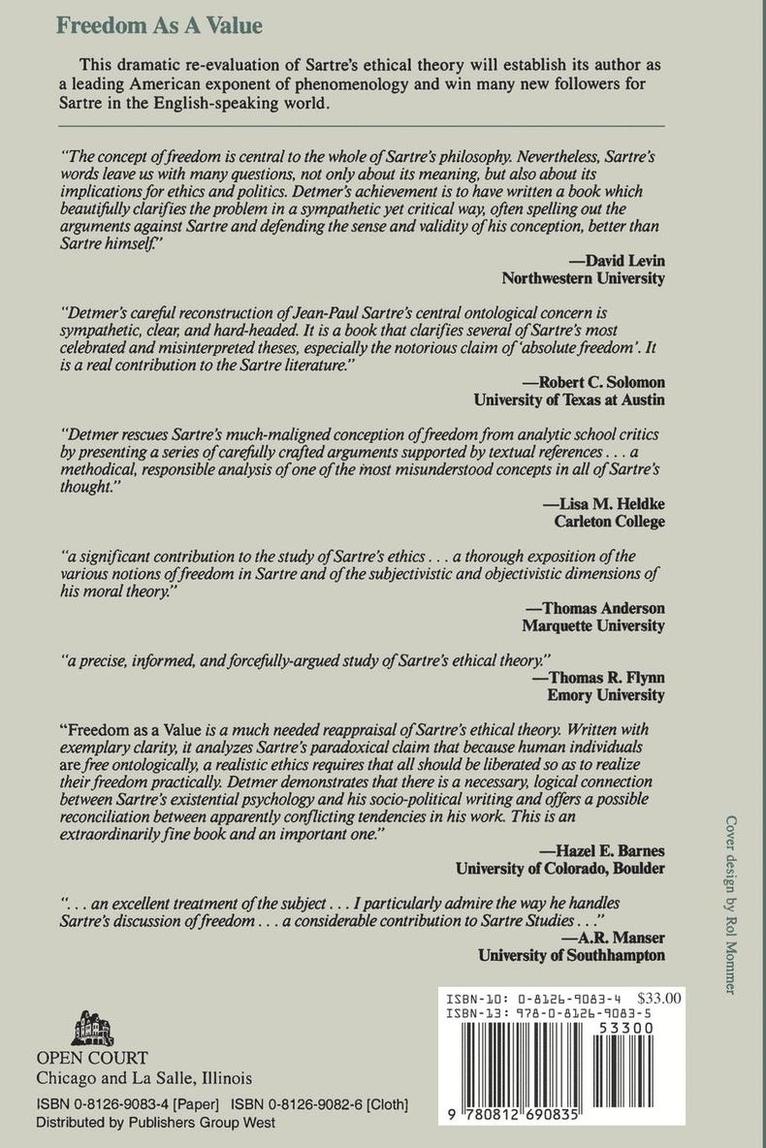 David Detmer - Freedom as a Value: A Critique of the Ethical Theory of Jean-Paul Sartre, Häftad