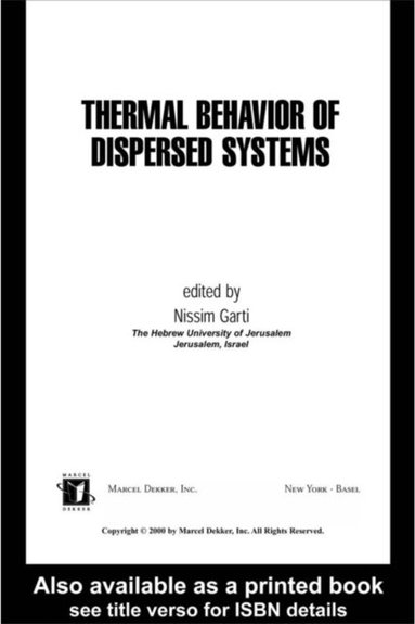 bokomslag Thermal Behavior of Dispersed Systems