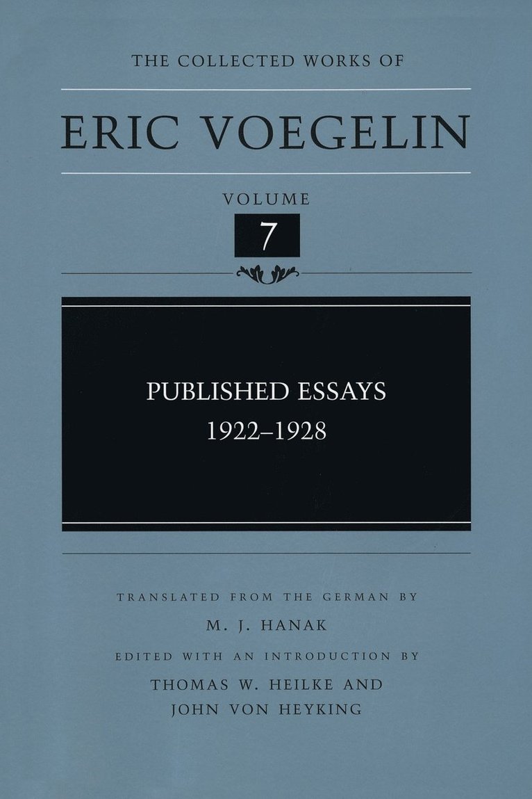 Eric Voegelin - Published Essays, 1922-1928 (CW7), Inbunden