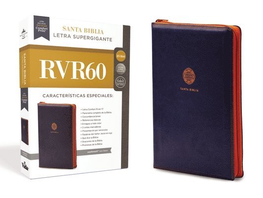 Rvr60, Santa Biblia, Letra Supergigante, Leathersoft, Azul, Con Cierre, Comfort Print 1