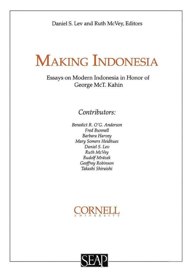Daniel S. Lev, Ruth T. McVey - Making Indonesia, Häftad